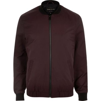 Red casual contrast neck bomber jacket